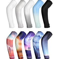 Boao 10 Pairs UV Sun Protection Arm Sleeves Cooling Anti Slip Tattoo Cover Sleeves with Thumb Holes for Men Women