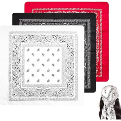 Bandana Set of 3 Original Paisley Pattern, 55 x 55 cm, Headscarf for Men and Women, Multifunctional Headwear for Bikers, Hair Scarf, Attachment, Wrist and Head, Red, White, Black