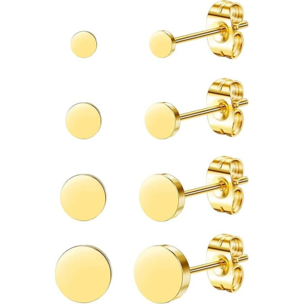 YADOCA 4 Pairs G23 Titanium Stud Earrings Hypoallergenic for Women Men Girls Silver/Gold/Black Stud Earrings Round Disc Earrings for Sensitive Ears 2/3/4/5 mm