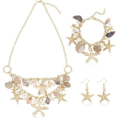 PandaHall Elite Summer Sea Beach Jewellery Shell Starfish Fashion Necklace Bracelet Earring Faux Pearl Collar Bib Statement Chunky Necklace for Women Summer Sea Photo Prop