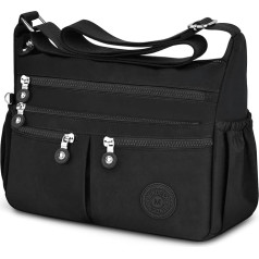 TEUEN Crossbody Bag Women's Large Capacity Waterproof Nylon Shoulder Bag Women's Medium Casual Handbag & Lightweight Shoulder Bag Large Messenger Bag with Many Compartments