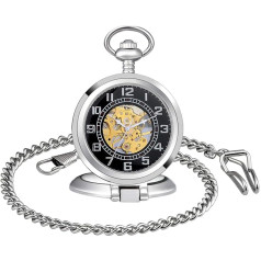 Unendlich U Men's Unisex Pocket Watch Classic Digital Dial Retro Hand Winding Mechanical Pocket Watches Skeleton Chain Watch with Short Chain Pullover Necklace Gift Box for Christmas Father's Day,
