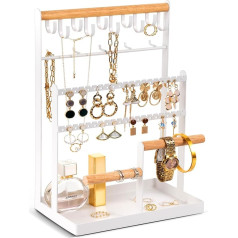 ProCase Jewellery Stand for Earrings Stud Earrings Chains Jewellery Organiser Jewellery Stand with 15 Hooks 40 Holes Earring Holder Jewellery Storage for Necklaces Bracelets Rings - White