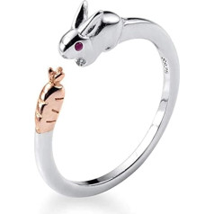 Cute Rabbit Statement Ring Sterling Silver Women Girls Adjustable Open Stackable Eternity Ring Finger Engagement Ring Wedding Ring Jewelry Gifts, White gold plated.