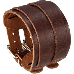 Flongo Men's Leather Bracelet Large Wide Leather Bracelet Bangle Leather Cuff Belt Black Brown Silver Punk Rock Biker Motorcyclist Adjustable Men's Accessories