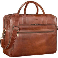 STILORD Dawson Leather Briefcase Shoulder Bag with Laptop Compartment 15.6 Inch Vintage Office Bag DIN A4 Notebook Bag Business File Bag Made of Genuine Leather for Men and Women, Namibia - Brown
