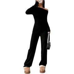 SweatyRocks Women's 2-Piece Long Sleeve T-Shirts and Trousers Set, Trouser Suit, Asymmetrical Top and Long Trousers, Leisure Suit