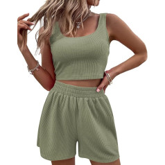 Geagodelia Women's 2-Piece Summer Trouser Suit, Elegant Outfits, Clothing, 2-Piece Set, Crop Tank Top + Shorts, Y2k Aesthetic Clothes, Workout Sports Suit
