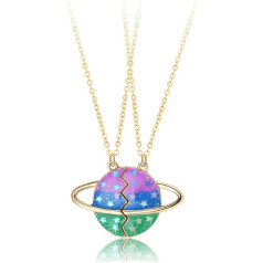 Stylish BFF Necklaces Colourful Planet Pendant, Friendship Magnetic Necklace for 2, Best Friends Forever Necklaces Gold, Friendship Birthday Gifts for Girls Boys Friends Family, Zinc, No Gemstone