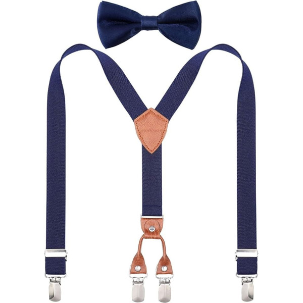 Children's Boys Braces Bow Tie Set - Y-Shaped Braces and Bow Tie Set for Boys Girls Leather Adjustable Elastic Braces with 4 Clips