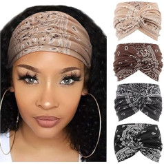 DRESHOW 4 Stück Damen Stirnband Elastische Weiche Stirnbänder Kopfband Haarband Kopf Wickeln Niedlich Haarschmuck für Alltag Yoga Sport Fitness