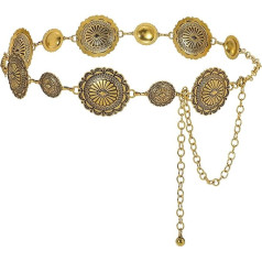 JasGood Women's Concho Waist Chain Belt Fashion Chain Belt Waist Chain Waist Belt Adjustable Metal Belt Gold Women's Western Cowgirl Belt for Dresses