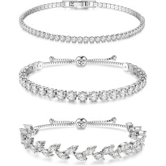 Dochais Pack of 3 Tennis Bracelet Women's Silver Gold Diamond Bracelet Women's Bracelet Cubic Zirconia Glitter Bracelet Women's Bracelet Women's Rhinestone for Women Girls Wife Mother Jewellery Gift