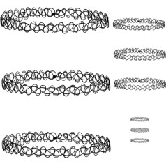 9 Sets of Jewellery Sets, 3 x Elastic Stretch Necklace + 3 x Bracelets + 3 x Ring, Vintage Chain in Black, Vintage Boho Tattoo Stretch Elastic Jewellery Women Girls Gift, Plastic, No Gemstone