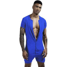 GYMAPE Men's Short-Sleeved Stranpler Pyjamas Henley Jumpsuit Stretchy Cotton Ramper with Buttons