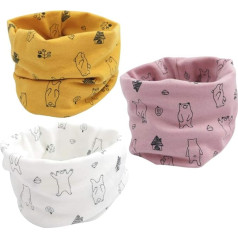 Debaijia Baby Neckerchief Scarves Children Infants Cotton Ultralight Warmer Comfortable Beautiful Cotton Printed Tube Scarf Loop O-Ring Collar for Boys Girls 0-8 Years / Pack of 3 (40 x 20 cm)