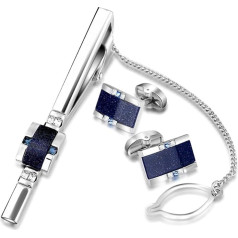 BagTu Starry Sky Cufflinks and Tie Clip Set with Gift Box and Greeting Card, Galaxy Dark Blue Cufflinks and Tie Clip Gift Set for Men