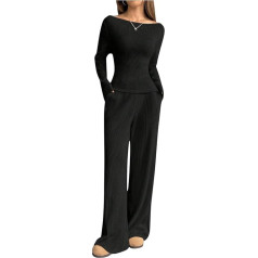 SweatyRocks Women's Two-Piece Long Sleeve T-Shirts and Trousers Set, Knitted Set, Trouser Suit, Top and Long Trousers, Leisure Suit