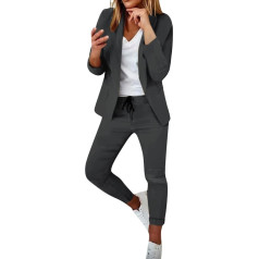 EMATOP Trouser Suit for Women, Two-Piece Business Suit Set, Slim Fit, Leisure Suit, Lapels, Office Blazer, Trousers, 2-Piece Tracksuit, Elegant Tailored Jogging Suit, Cotton, Plain Streetwear