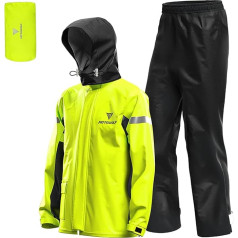 Lixada Men's Motorcycle Rain Suit Outdoor Reflective Waterproof Rain Jacket and Trousers Rainwear for Cycling Camping Hiking