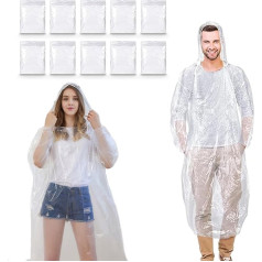 Pack of 10 Rain Ponchos Disposable Transparent Rain Poncho Women Men Poncho Rain Poncho Rain Poncho Festival Rain Poncho Festival Ideal for Concerts, Camping, Outdoor, transparent