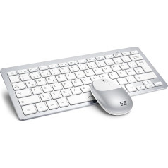 seenda Wireless Keyboard with Mouse, Small Keyboard Mouse Set Wireless with USB Receiver for PC/Laptop/Desktop/TV, Ultra Thin 70% Keyboard with QWERTZ Layout, White & Silver