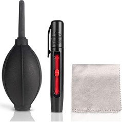 Ares Foto® - Camera Cleaning - 3-Piece Cleaning Kit for SLR Cameras, DSLR, Lenses, Mobile Phones, Smartphones, Camcorders, etc. Bellows Cleaning Pen (Lens Pen) and a Microfibre Cloth