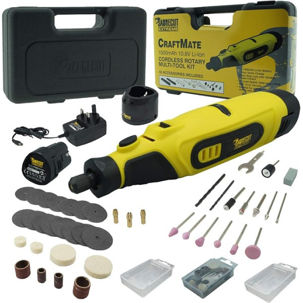 SabreCut CraftMate SCMG002UK 10.8V Cordless Multi Purpose Lithium Ion Rotary Tool with 42 Accessories Included