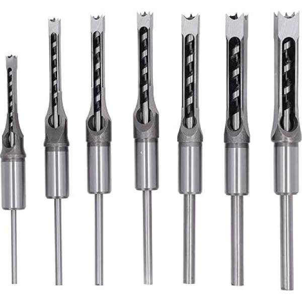 NDNCZDHC 7-teiliges Vierkantbohrer-Set für die Holzbearbeitung, 1/4 Zoll, 5/16 Zoll, 3/8 Zoll, 2/5 Zoll, 1/2 Zoll, 9/16 Zoll, 5/8 Zoll Stemmmeißelbohrer
