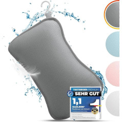 Bath Pillow Grey - Tested Quality - Includes 4 Extra Strong Suction Cups - Bath Pillow with Ergonomic Fit for Neck and Back - Premium Neck Pillow [Includes Integrated Hook]