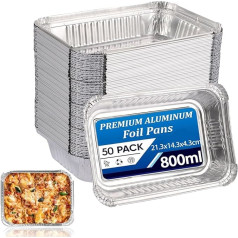 50 Pieces Aluminum Foil Trays, 780ml Tin Foil Trays, Disposable Foil Baking Trays, 8.4 x 5.6 x 1.7 inch, Aluminum Foil Pans for Baking, Roasting, Grilling and Preparing