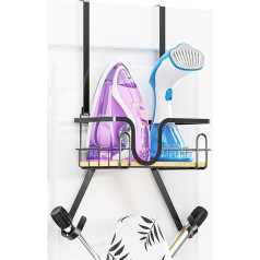 LOXSUN Ironing Board Holder Wall Mount, Ironing Board Hanger for Laundry Room, Iron and Ironing Board Holder Metal Ironing Board Wall Mounted Ironing Board Holder with Removable Hooks (T&V Shape)