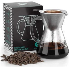 Coffee Gator Pour-Over Coffee Brewer, More Taste with a Paperless Stainless Steel Filter and Glass Carafe, Manual Drip Coffee Maker