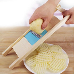 Crinkle Cutter, Stainless Steel Wavy Blade Chips Cutter, Potato Chipper, Handheld Chipper Chopper Chopper for Potatoes, Fruit, Vegetable, Carrot Salad (Blue + Finger Protector)