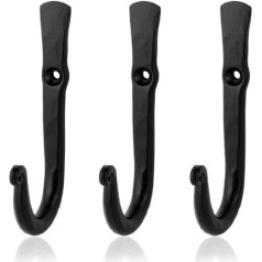 Schmied Wall Coat Rack Hooks - Handmade Wrought Iron J Hooks with Screws & Wall Anchors for Kitchen, Bedroom, Bathroom - Single Prong Door Hooks for Hanging Towels, Bags, Hats