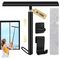 Shower Squeegee Long Handle, Shower Squeegee Expandable Black, Shower Squeegee Long Handle, Window Wiper and Window Squeegee 2 in 1, 120 cm Telescopic Rod, for Window Floor (Black)