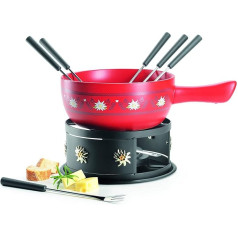 MÄSER 931893 Cheese Fondue Set for 6 People, 11-Piece Complete Set for Swiss Style Fondue with Solid Ceramic Pot, Stoneware, 2.6 Litres, Red, Black