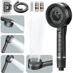 Shower Head with Hose, High Pressure Hand Shower with Hose 1.5 m, 4 Jet Types, Shower Head, Water-Saving with Stop Function, with Hand Shower for Hard Water, Filter Shower Head