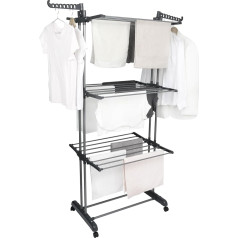 BARGAIN FACTORY 4 Tier Grey Foldable Adjustable Large Stainless Steel Indoor Outdoor Clothes Airer with Folding Wings