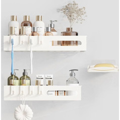 Shower Shelf No Drilling - Pack of 3 Black Shower Shelves - Rustproof Bathroom Shelf with Soap Holder - Large Bathroom Shelf Shampoo Holder for Shower (C White)