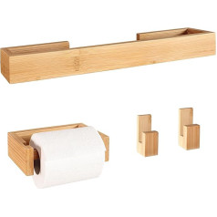 danhol® Towel Holder and Toilet Paper Holder Wood Bamboo Bathroom Accessories Bamboo No Drilling - Toilet Paper Holder Self-Adhesive Towel Holder Bathroom Self-Adhesive