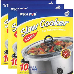 WRAPOK Disposable Slow Cooking Bags BPA Free Cooking Bags for Oval or Round Pots Large Size 33 x 53 cm Fits 3 to 8.5 Quarts - Pack of 3 (Total 30 Bags)