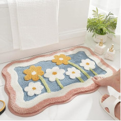 Trlyane Bathroom Mat, Soft Absorbent Bathroom Rug, Microfibre Flocking Flower Bath Mat, Non-Slip Bath Mat, Shower Mat, Washable Bath Mat, 50 x 80 cm
