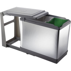 ELLETIPI Tower PAL605/1ALL. Differentiated Waste Bin Pull-Out Automatic for Base, White Plastic and Sheet Metal, Grey, 25 x 46 x 41 cm