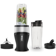 Ninja 700 W Slim Mixer & Smoothie Maker, 2 x 470 ml Cups with Spout Lid, Personal Mixer, Crushes Ice & Frozen Fruit, Silver/Black QB3001UKS