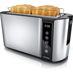 Arendo - Stainless Steel Toaster Long Slot 4 Slice - Touch Screen - Double Wall Housing - 1500 W - Integrated Bun Attachment - 7 Browning Levels - Bread Centring - Remaining Time Display - Memory