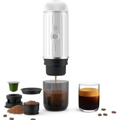 Portable Espresso Machine Rechargeable Electric 12V One Click Heater Automatic Coffee Maker Compatible with NS Capsules and Ground Coffee for Camping Travel Home (White)