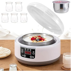 1200 ml Yoghurt Maker, Probiotic Yoghurt Maker with 5 Glasses, Multifunctional Yoghurt Maker with LED Display & Timer, for Yogurt/Natto/Rice Wine