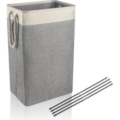 BrilliantJo Large Laundry Basket 84 L, Foldable Laundry Hamper with Rope Handles Storage Container Suitable for Bedroom Laundry Room Bathroom 68 x 42 x 31 cm Beige + Grey