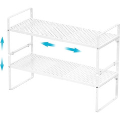 iPEGTOP Large Expandable Cabinet Storage Rack Heavy Duty Stackable Steel Metal Height Adjustable for Home Office Pantry Garage Shelves for Counter Kitchen Organization White 2